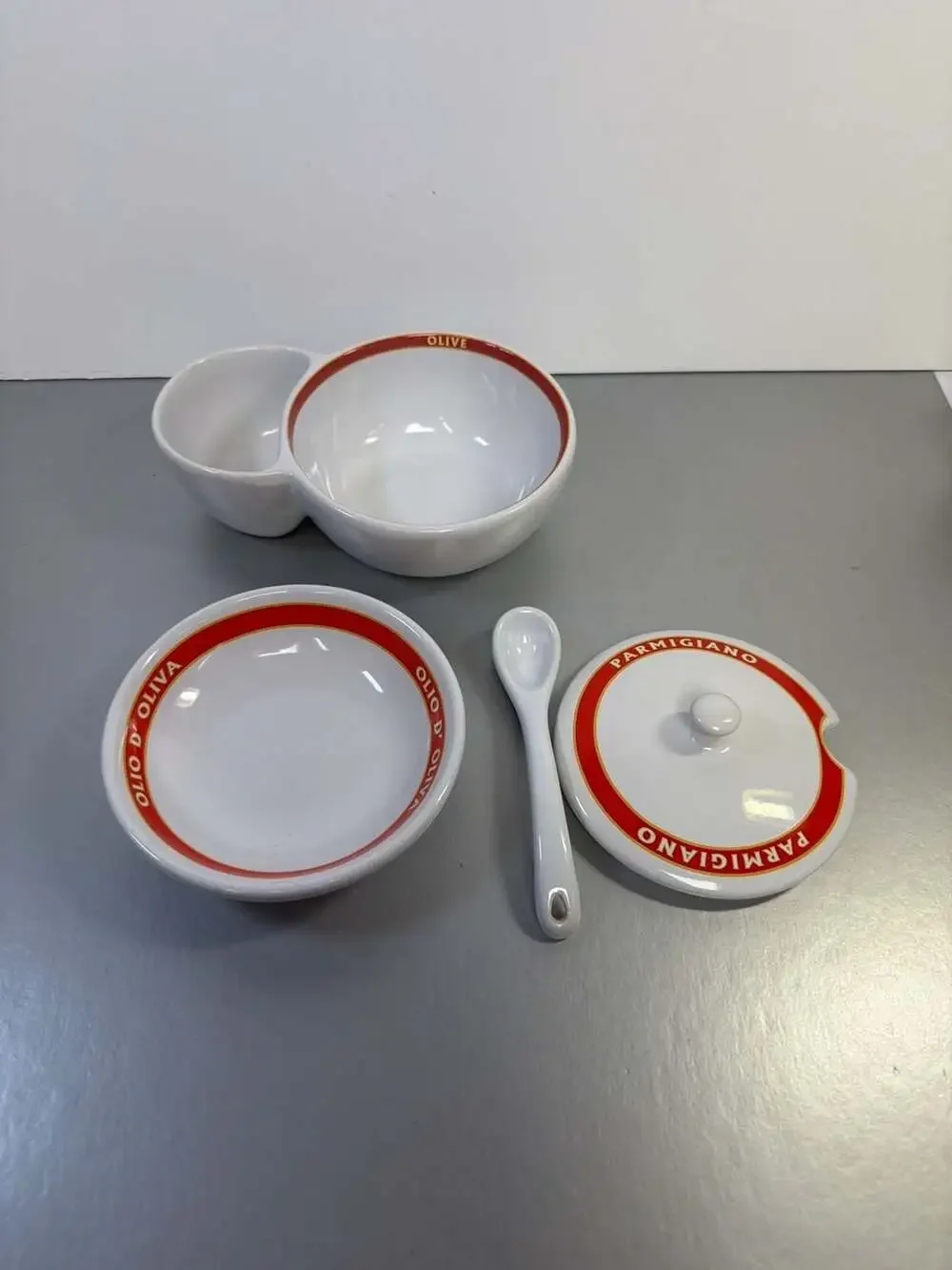 Pottery Barn Vintage Pasta Rustica Parmigiano Jar and Olive Bowl‎ Set with Spoon